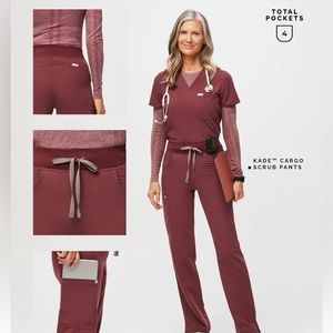 Figs Dark Cherry Kade- Petite Cargo Scrub Pants